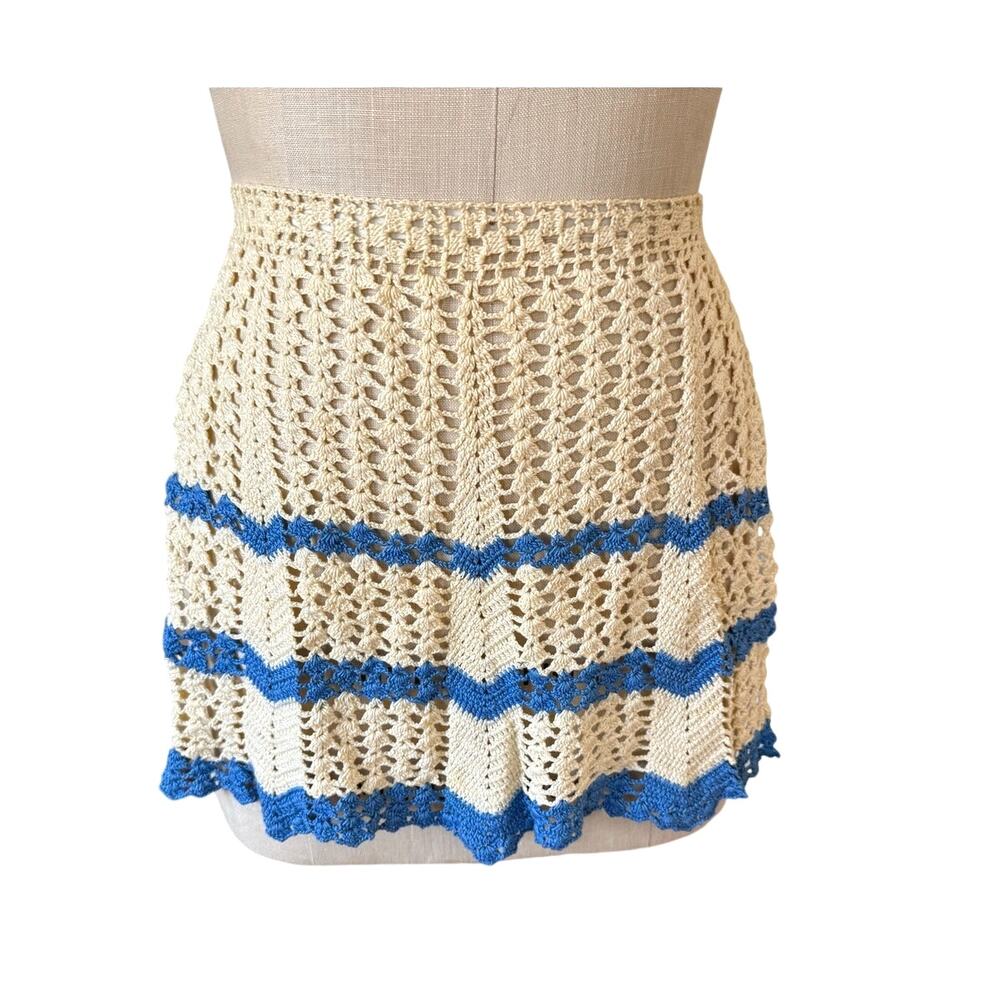 Vintage Crocheted Blue and Cream Hostess Apron